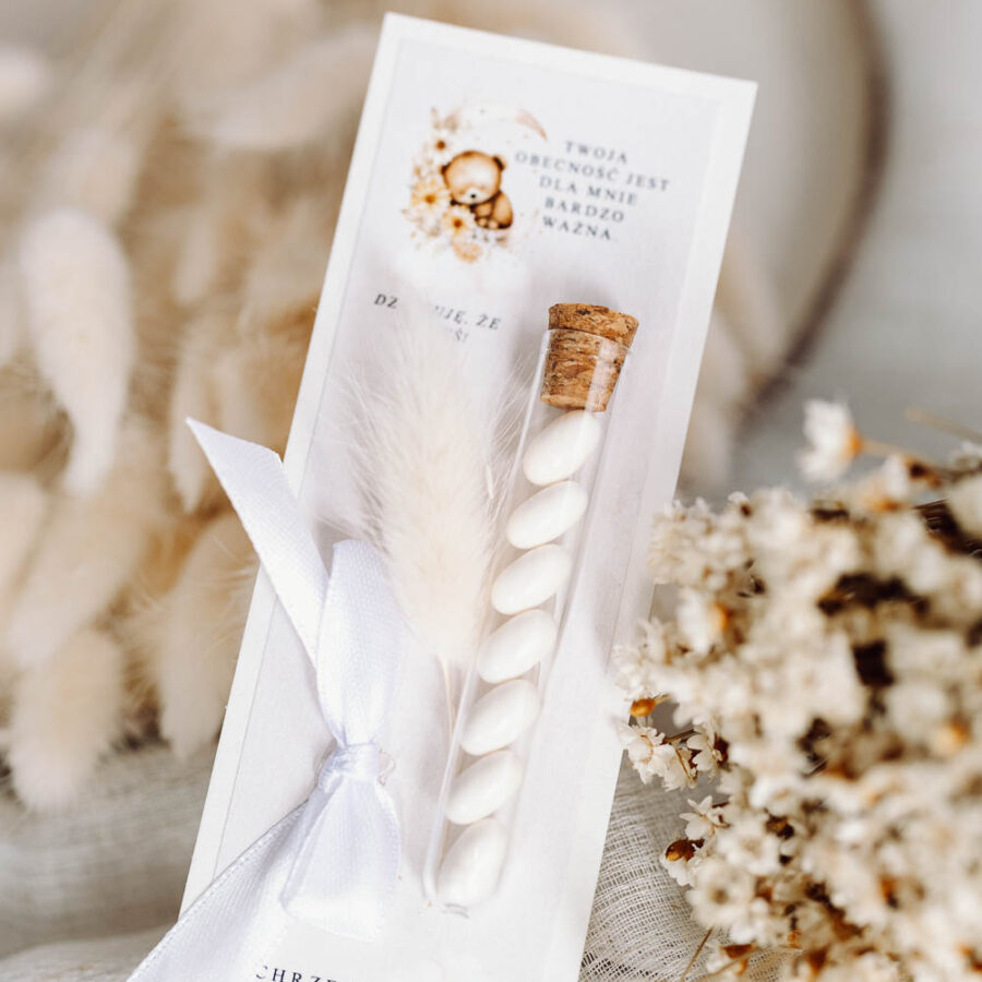 Bilecik z fiolką z cukierkami / herbatką / solą do kąpieli