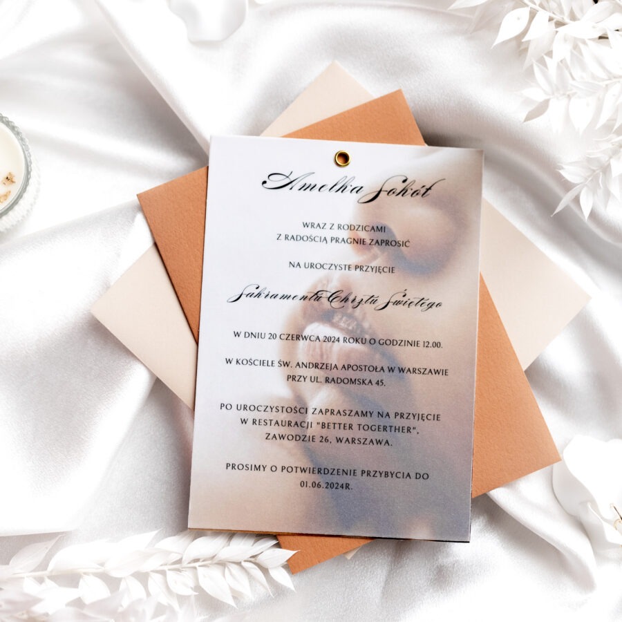 DELIKATNE ZAPROSZENIE ZE ZDJĘCIEM I KALKĄ