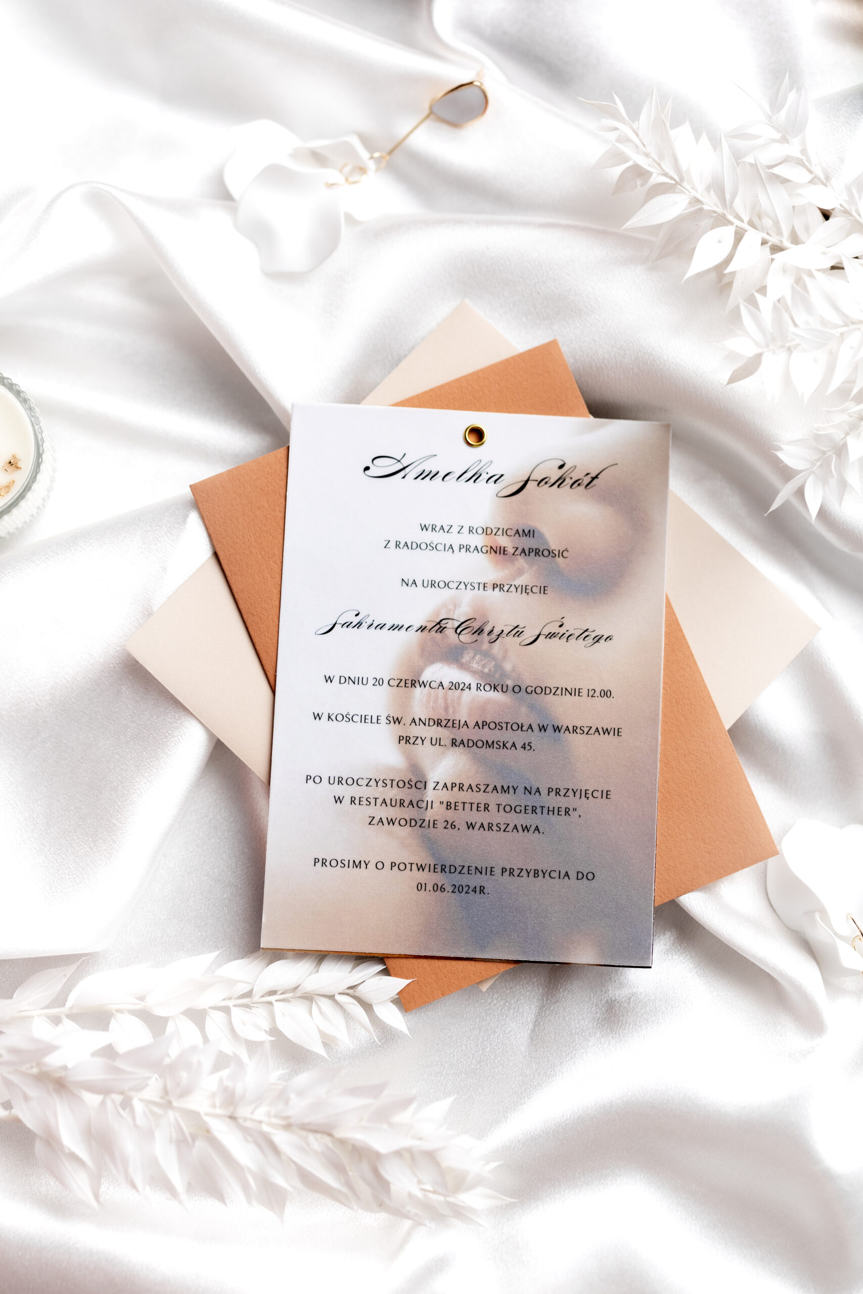 DELIKATNE ZAPROSZENIE ZE ZDJĘCIEM I KALKĄ