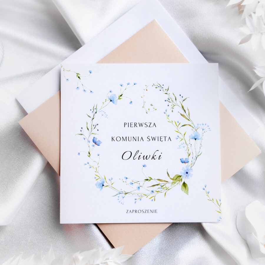 SKŁADANE ZAPROSZENIE Z KWIATAMI NA CHRZEST | KOMUNIĘ