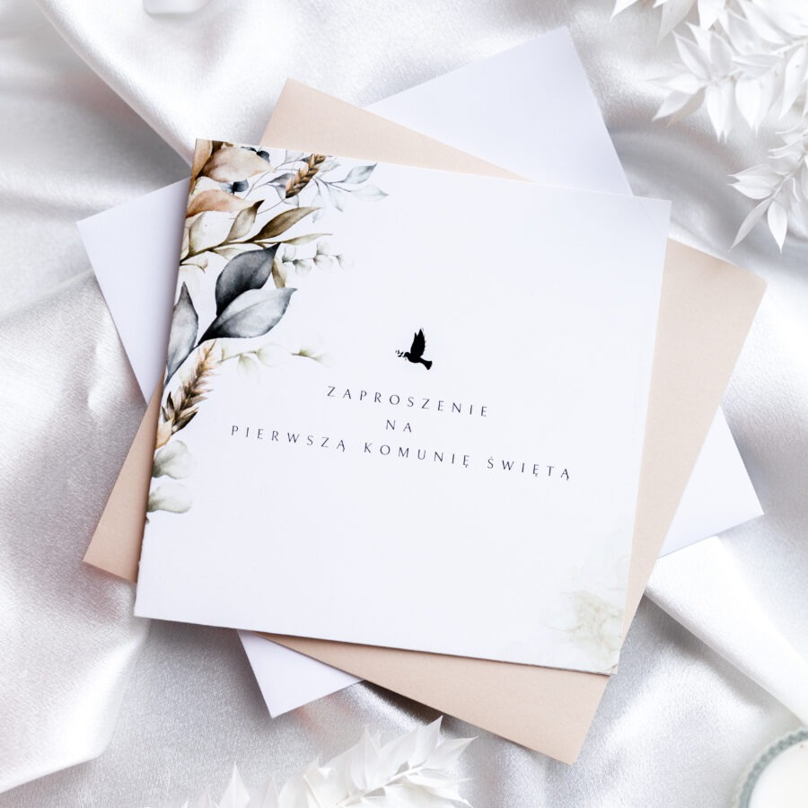 SKŁADANE, ZŁOCONE ZAPROSZENIE Z DROBNYMI KWIATAMI