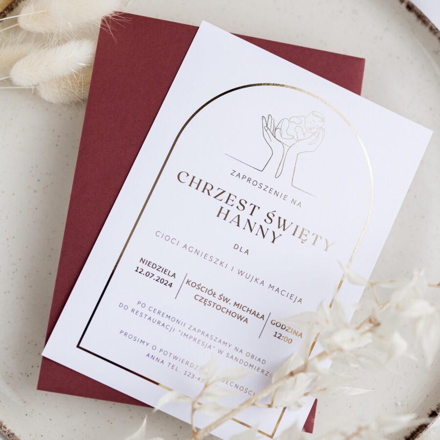 ZŁOCONE ZAPROSZENIE NA CHRZEST | DŁONIE