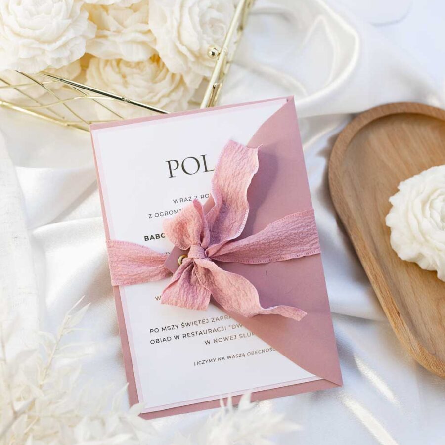 ZŁOCONE ZAPROSZENIE NA CHRZEST RÓŻOWE