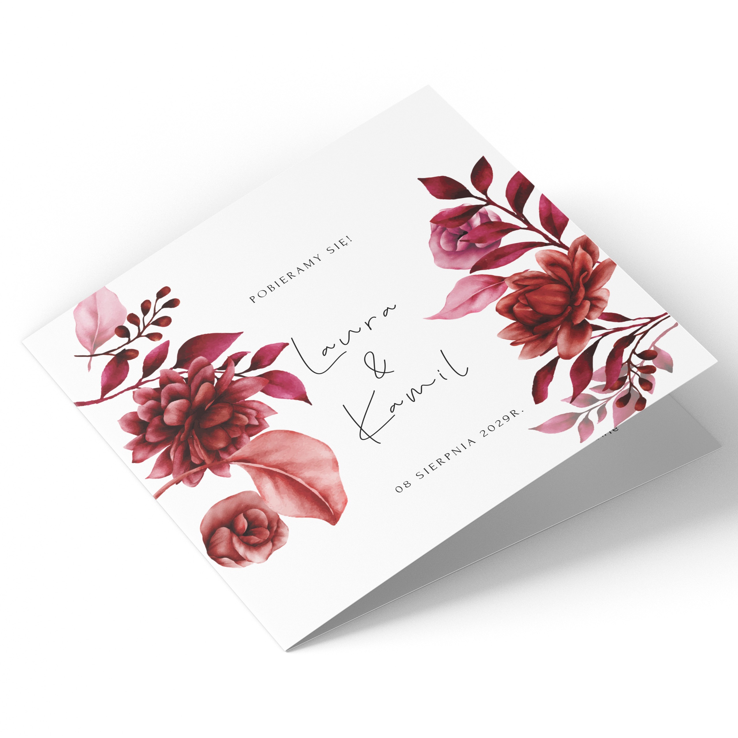 ZAPROSZENIE ŚLUBNE Z BORDOWYMI KWIATAMI - PZ12 - obrazek 2