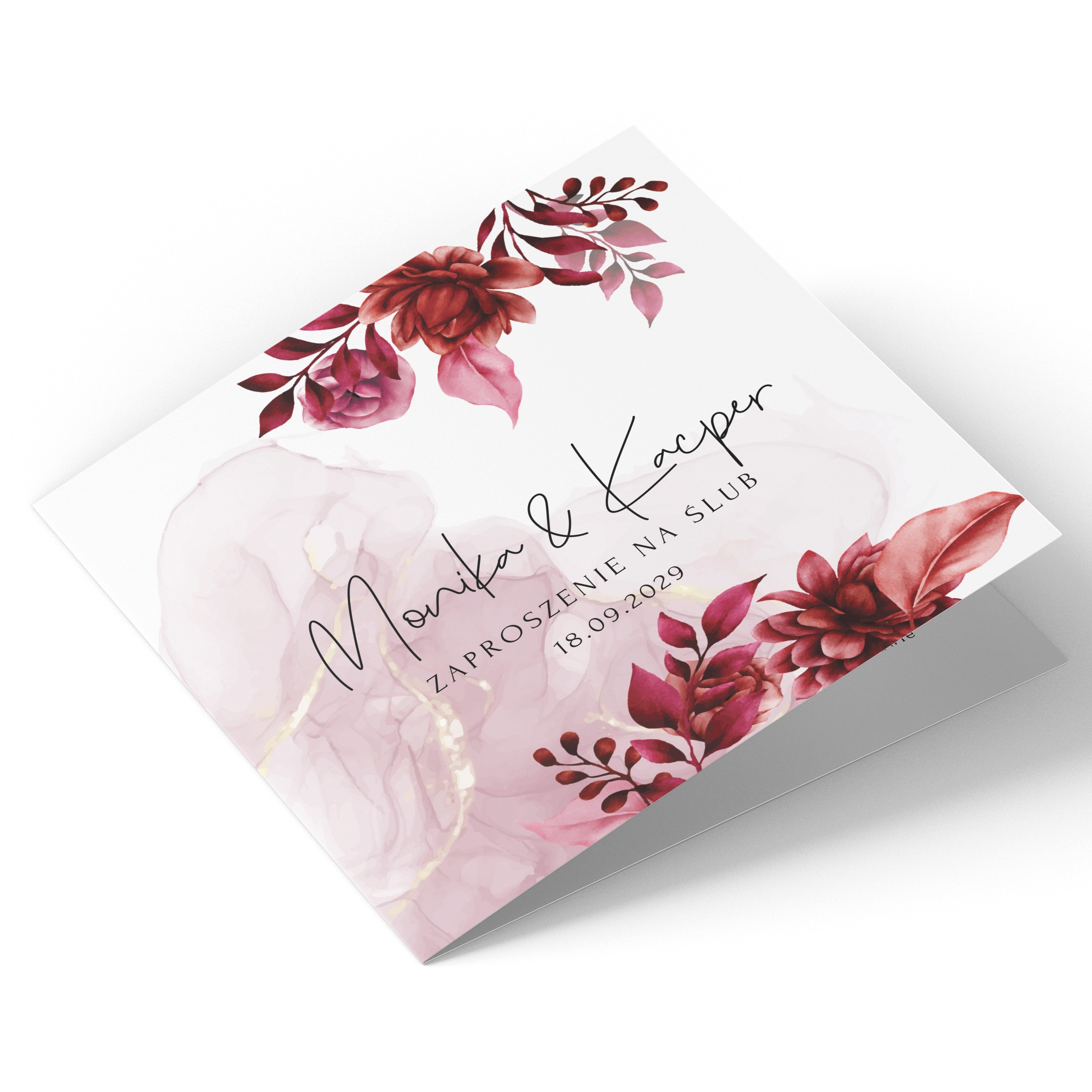 ZAPROSZENIE ŚLUBNE Z BORDOWYMI KWIATAMI - PZ13 - obrazek 5