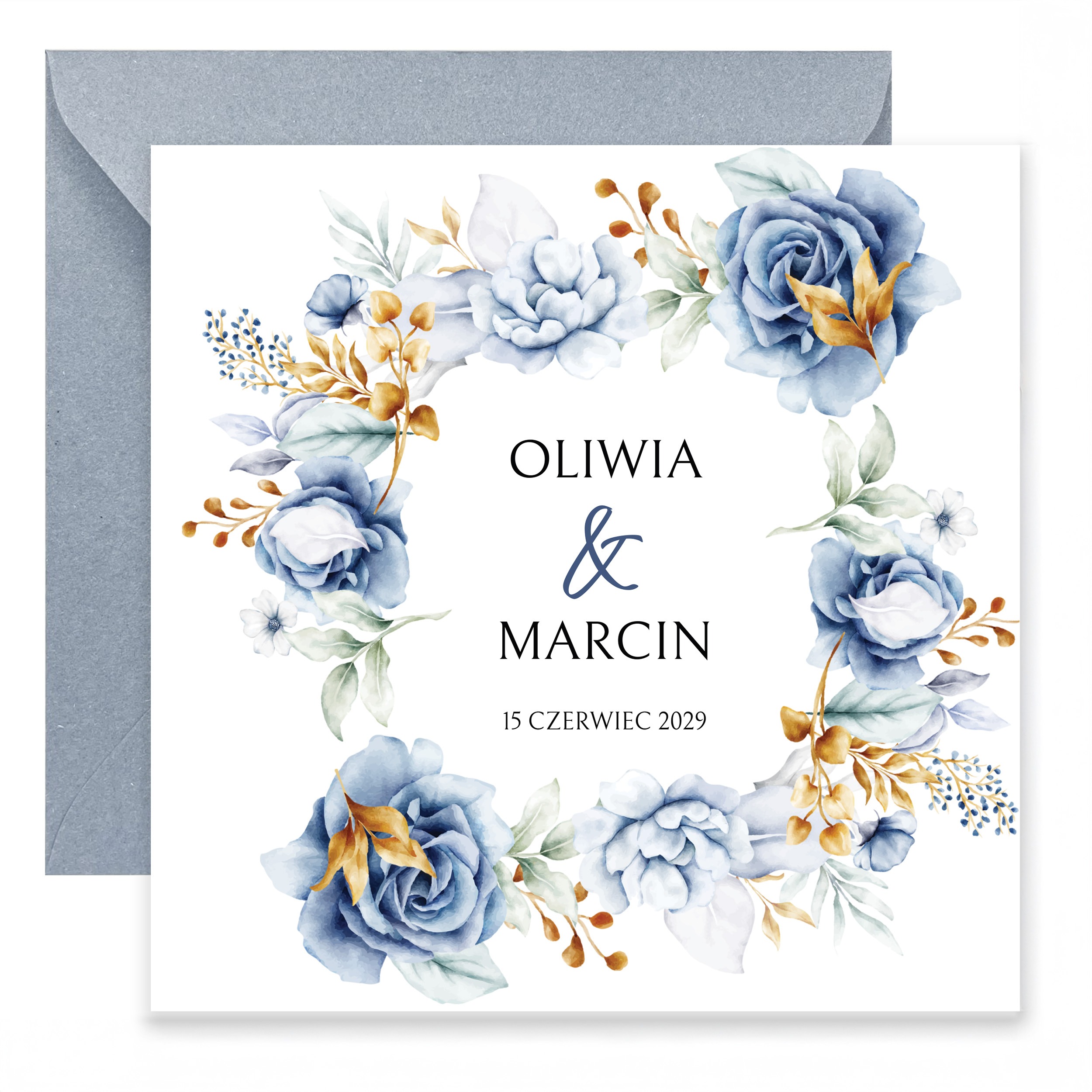 ZAPROSZENIE ŚLUBNE Z NIEBIESKIMI KWIATAMI - PZ16 - obrazek 2
