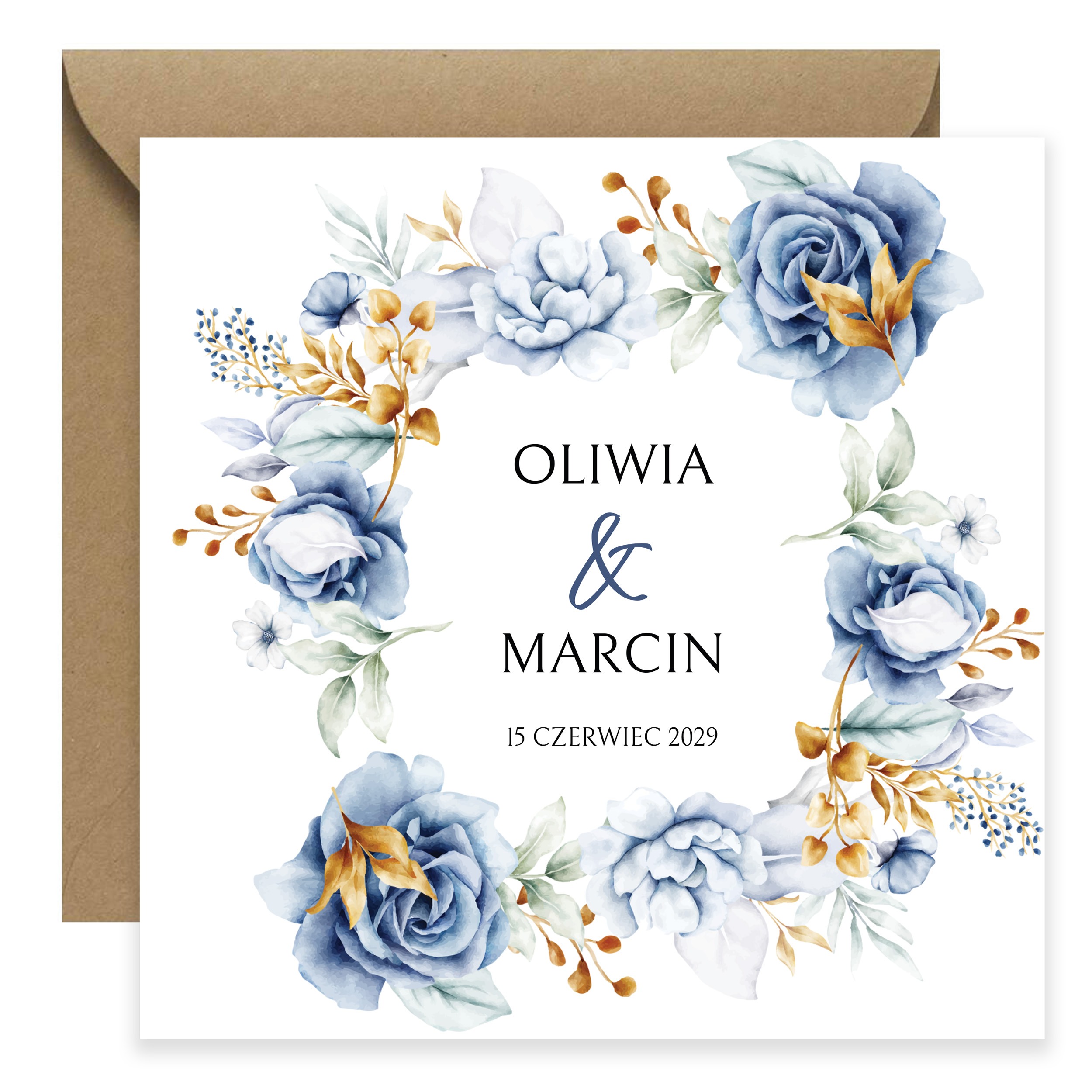 ZAPROSZENIE ŚLUBNE Z NIEBIESKIMI KWIATAMI - PZ16 - obrazek 3