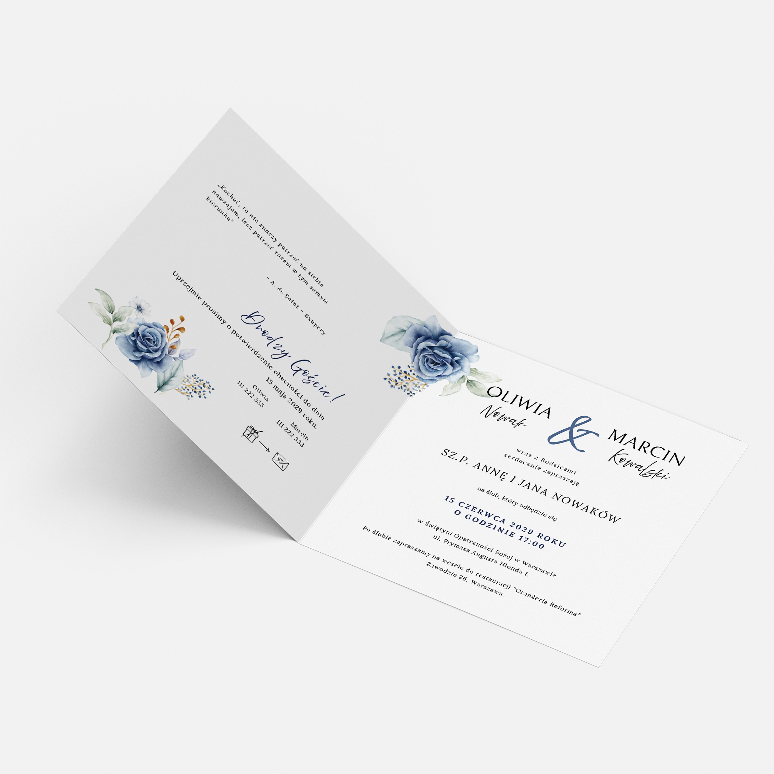 ZAPROSZENIE ŚLUBNE Z NIEBIESKIMI KWIATAMI - PZ16 - obrazek 6