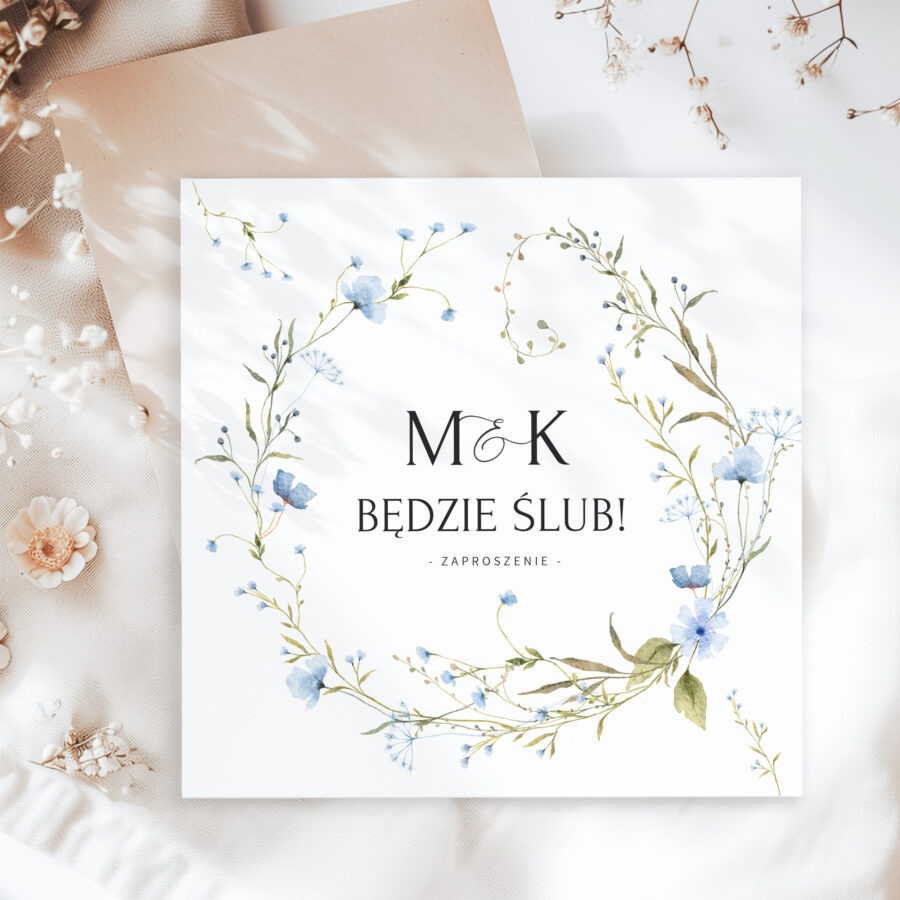 ZAPROSZENIE ŚLUBNE Z NIEBIESKIMI KWIATAMI - PZ18