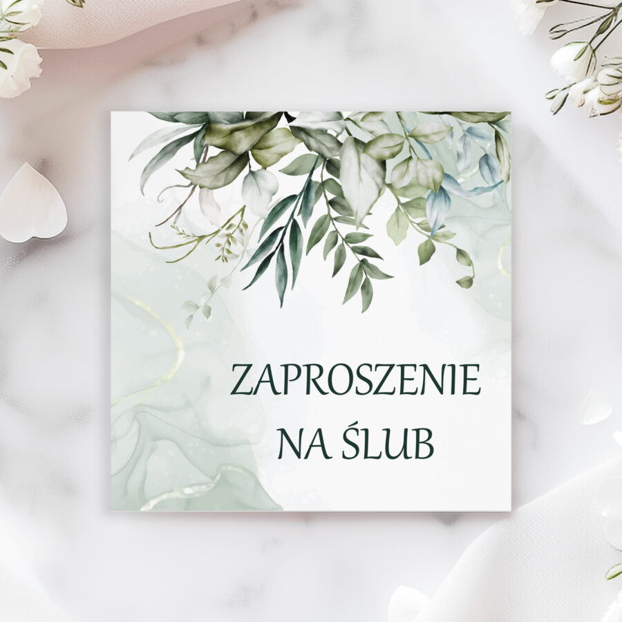 ZAPROSZENIE ŚLUBNE Z ZIELONYMI KWIATAMI - PZ19