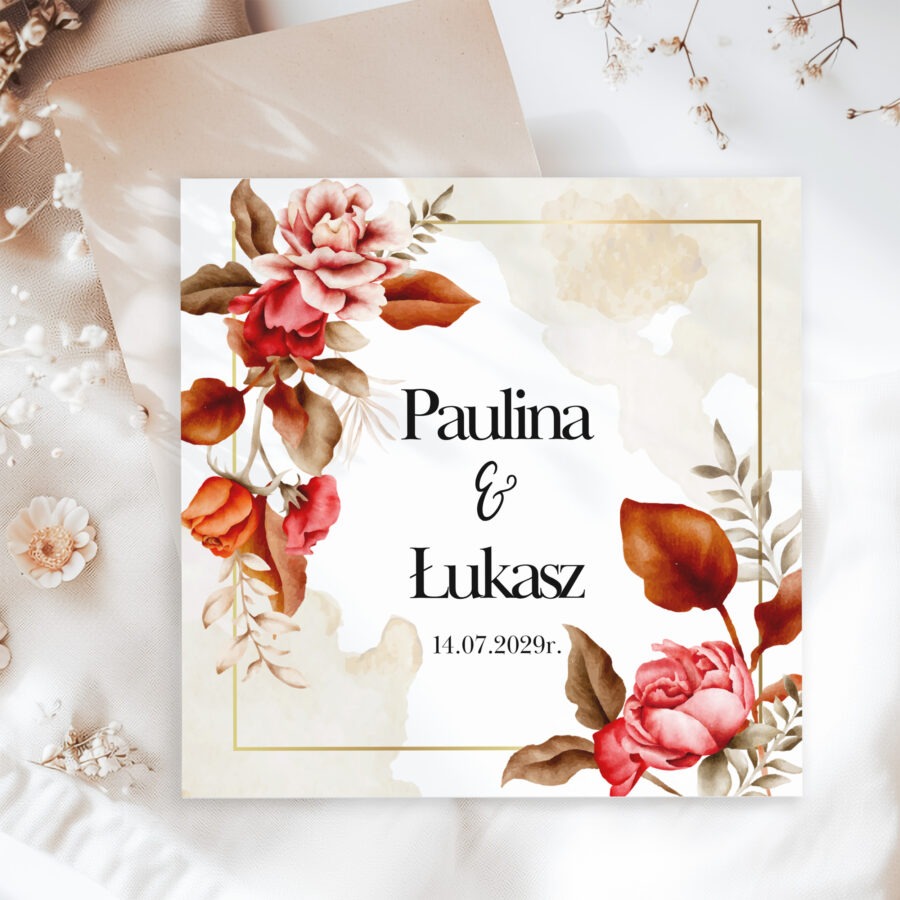 ZAPROSZENIE ŚLUBNE Z BORDOWYMI KWIATAMI - PZ15