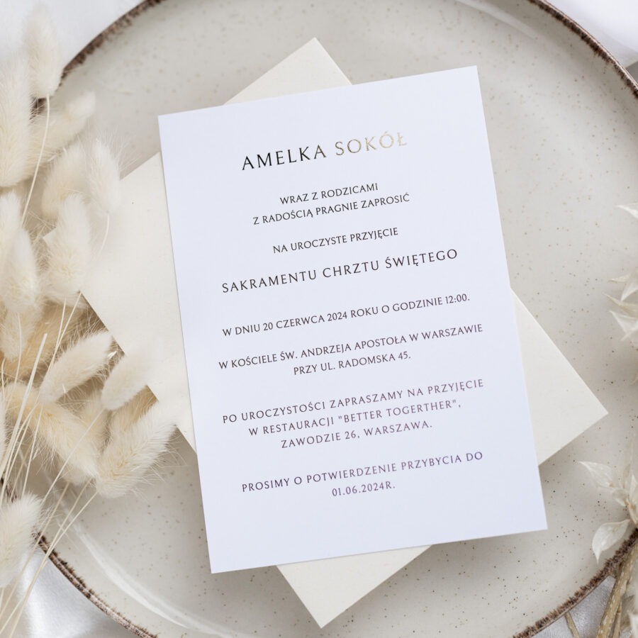 ZŁOCONE ZAPROSZENIE NA CHRZEST | PURE