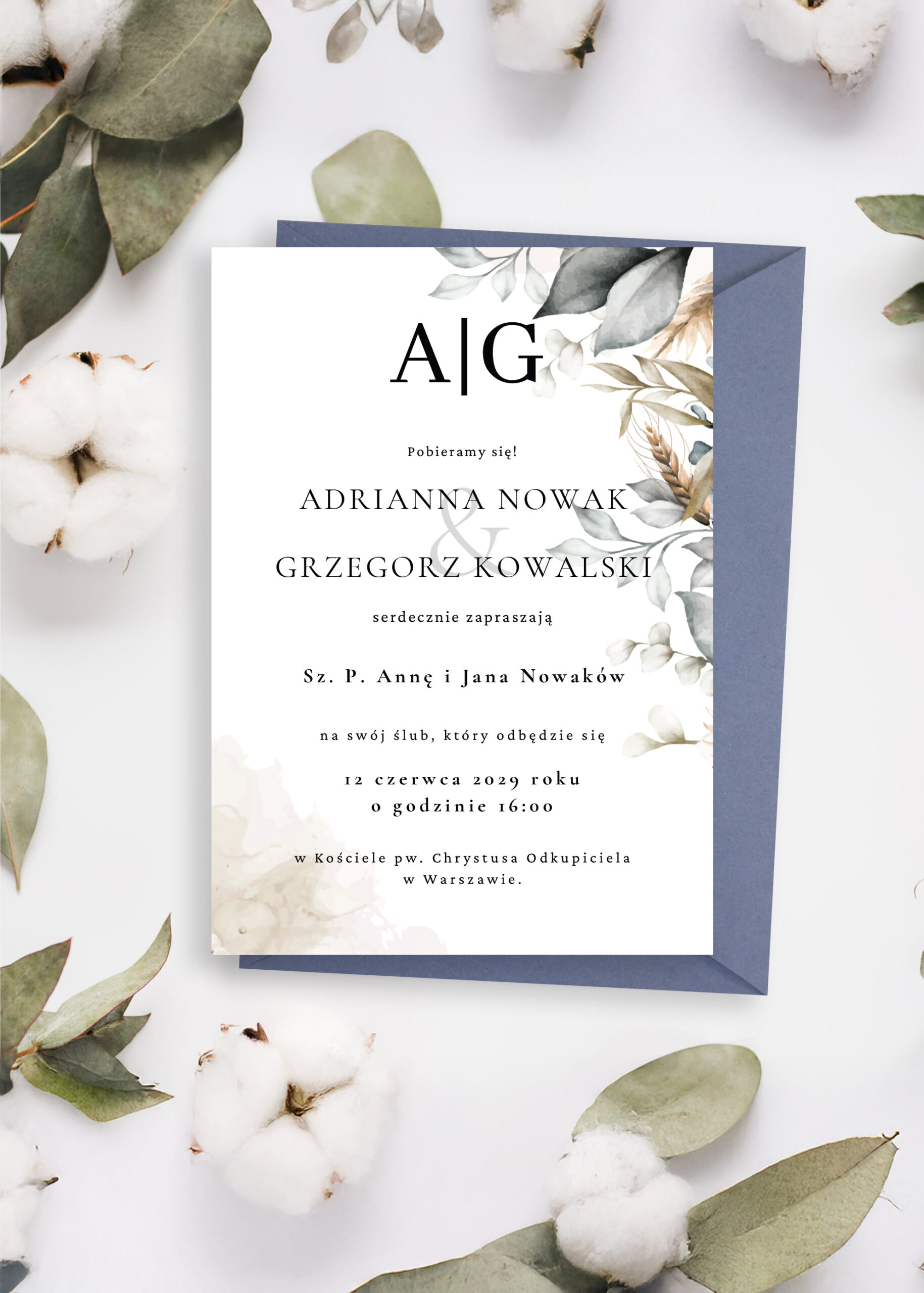 Zaproszenie ślubne jednokartkowe JZ-1