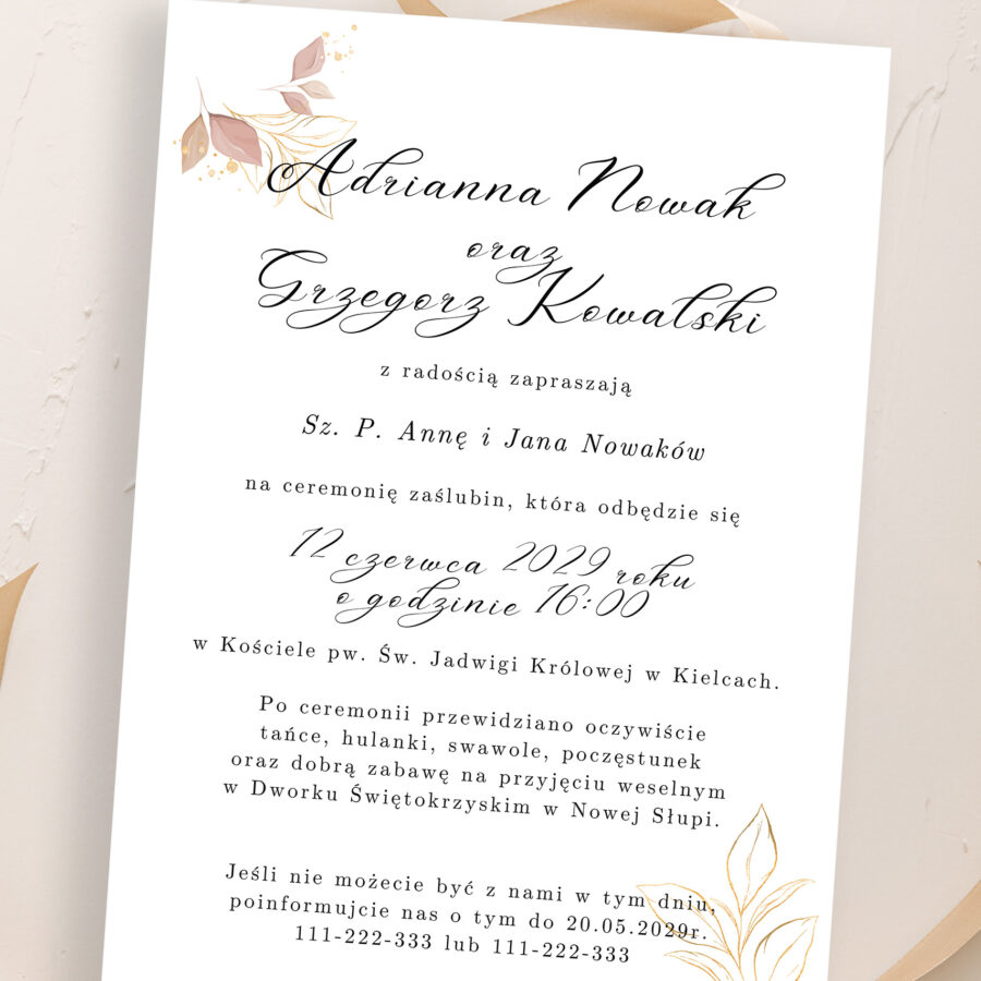 Zaproszenie ślubne jednokartkowe JZ-10