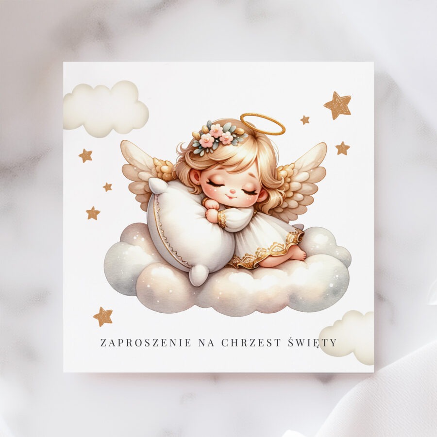 ZAPROSZENIE NA CHRZEST ŚWIĘTY KWADRATOWE Z ANIOŁKIEM - KW03