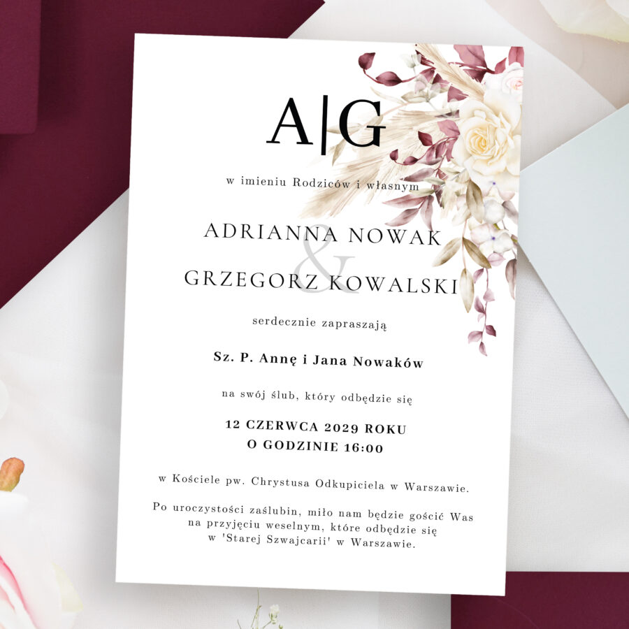 Zaproszenie ślubne jednokartkowe JZ-2