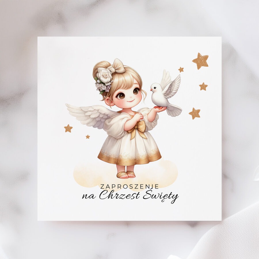 ZAPROSZENIE NA CHRZEST ŚWIĘTY KWADRATOWE ANIOŁEK - KW06