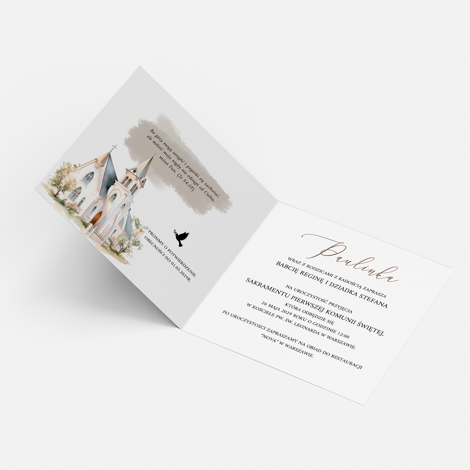 SKŁADANE ZAPROSZENIE NA KOMUNIĘ ŚWIĘTĄ - S06 - obrazek 3