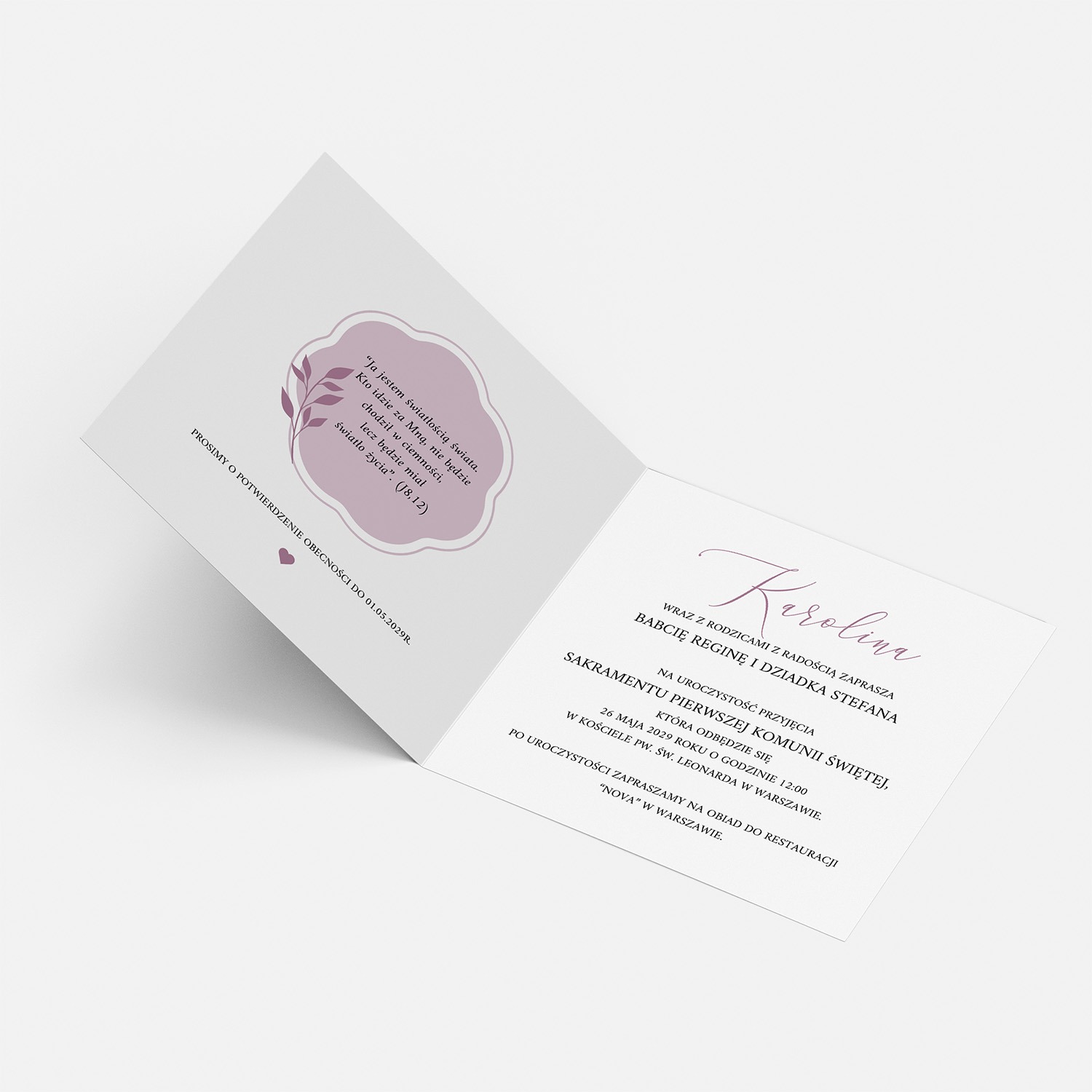 SKŁADANE ZAPROSZENIE NA KOMUNIĘ ŚWIĘTĄ - S08 - obrazek 3